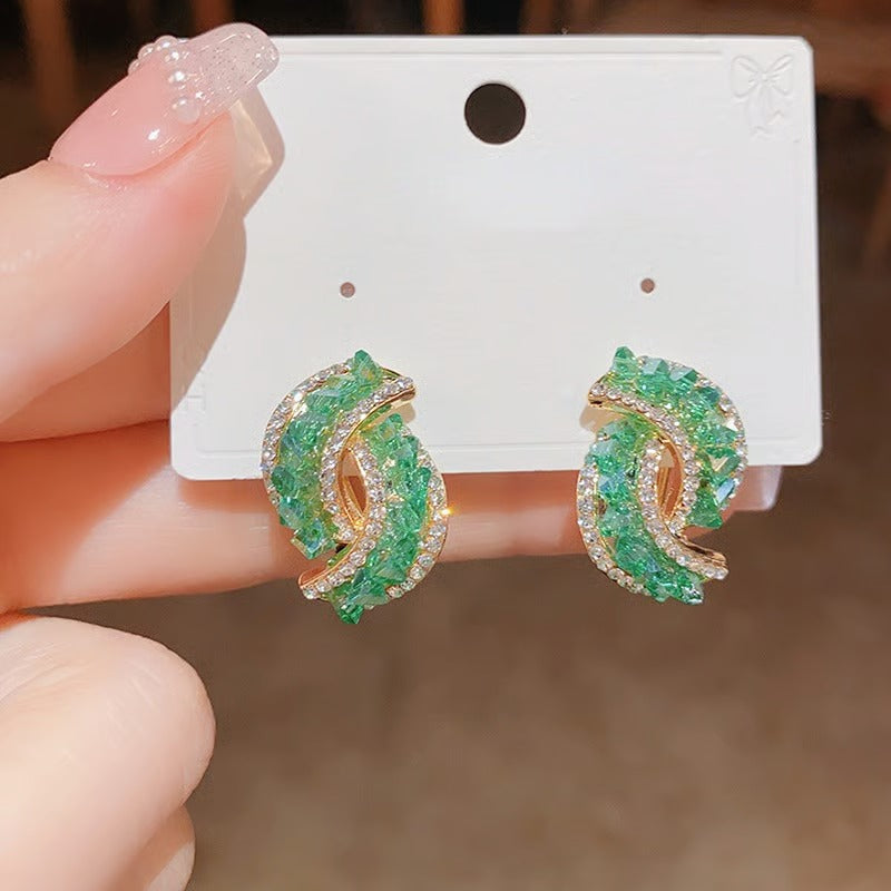 Cross Green Crystal Earrings💖