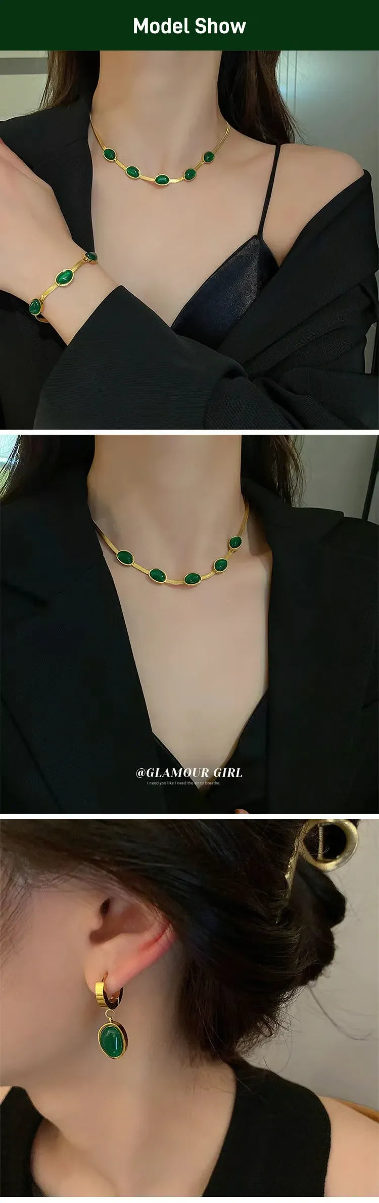 Emerald Set (necklace, earrings ,bracelet) with Box