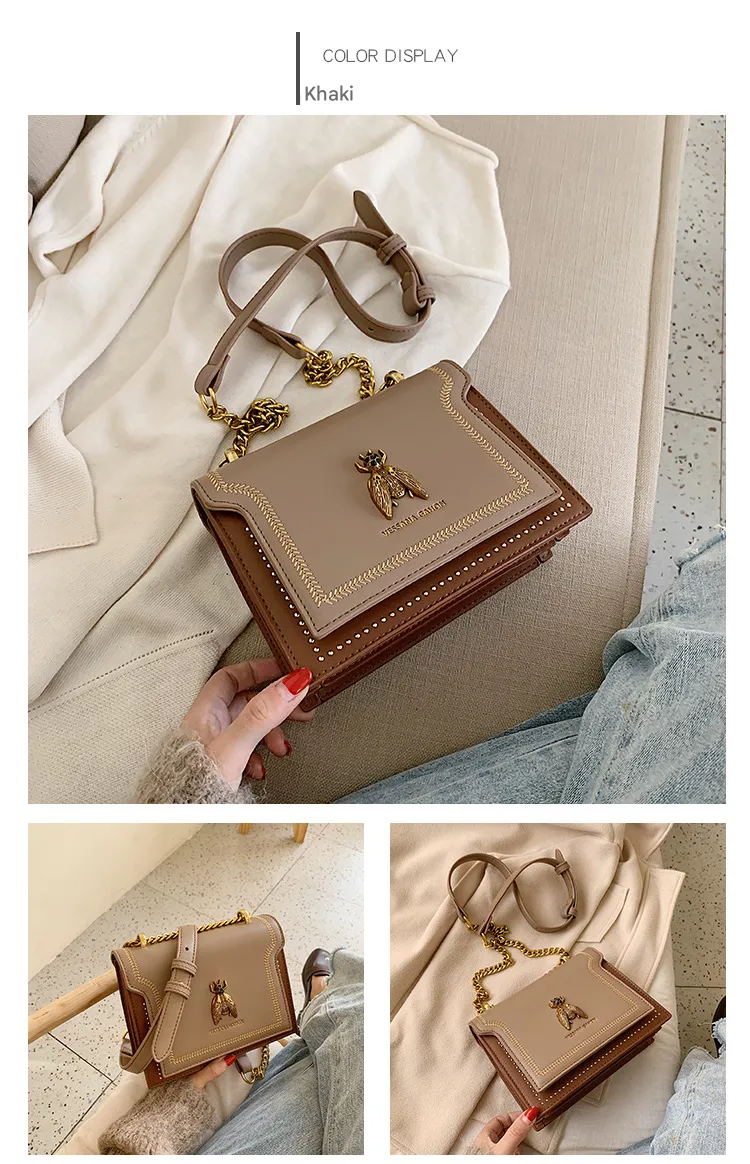 Elegant Vintage Bee patched, Chain Strap Crossbody Bag
