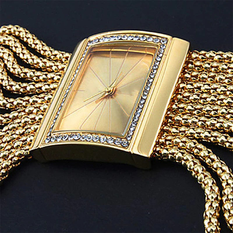 💥Ladies Rhinestone Quartz Square Watch