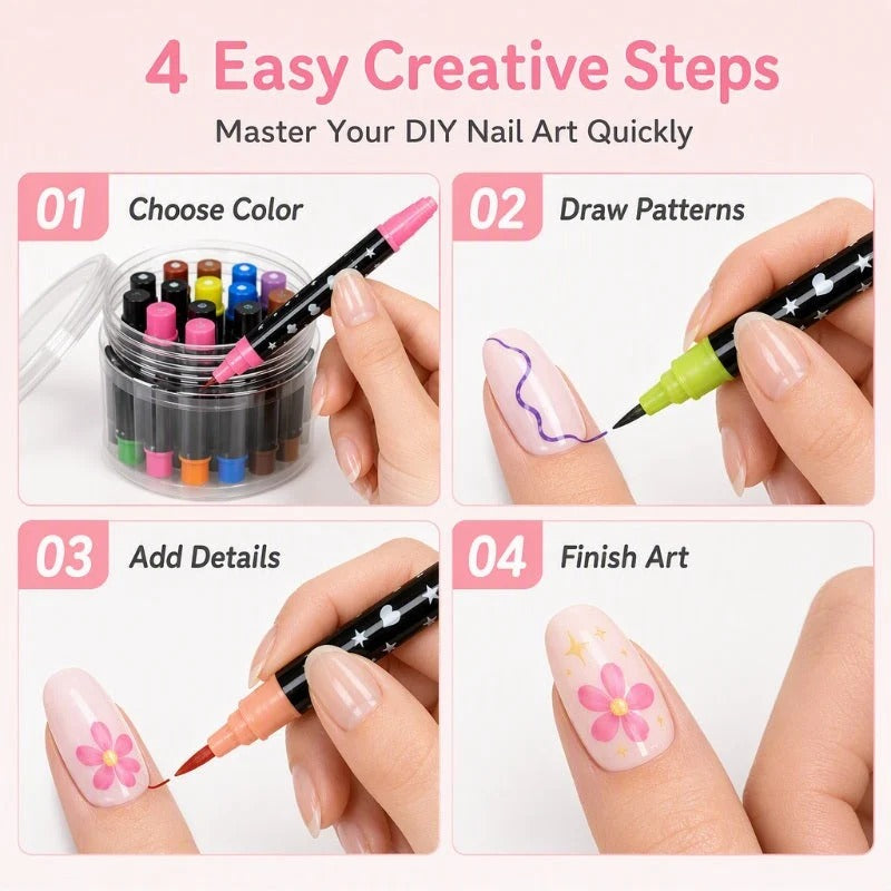 24 Colors Dual Ended Nail Art Pens Set