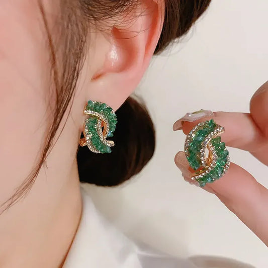 Cross Green Crystal Earrings💖