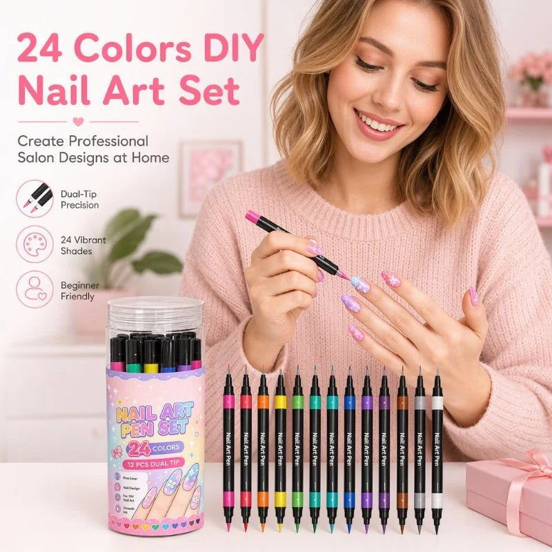 24 Colors Dual Ended Nail Art Pens Set