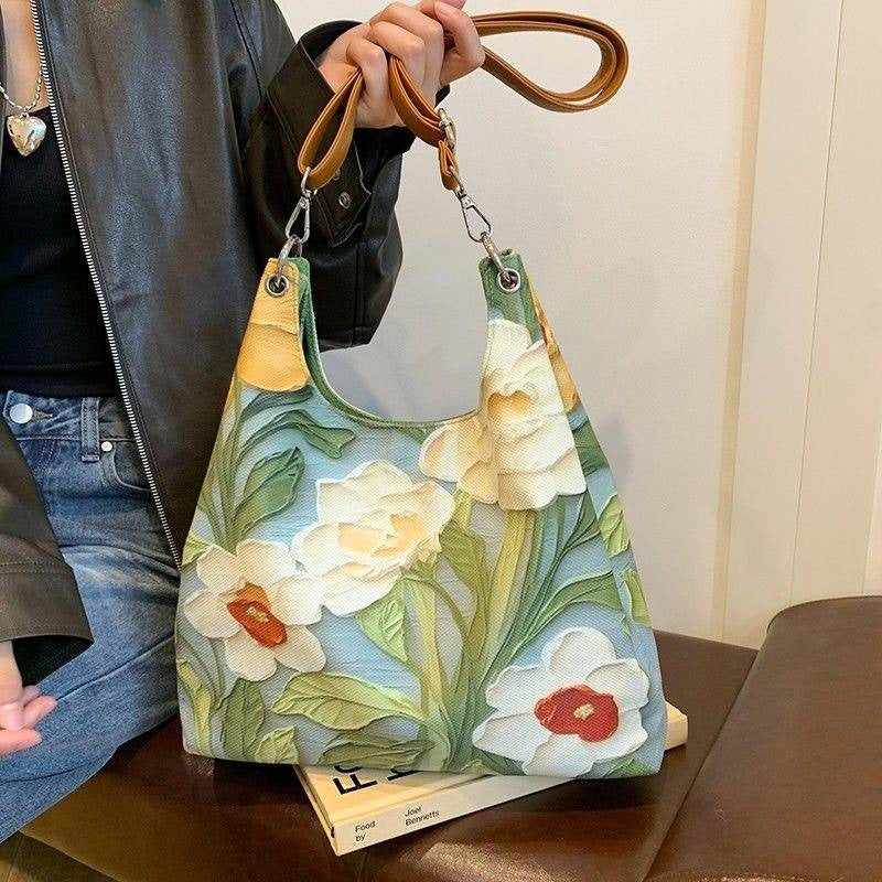 Oil painting floral niche tote bag