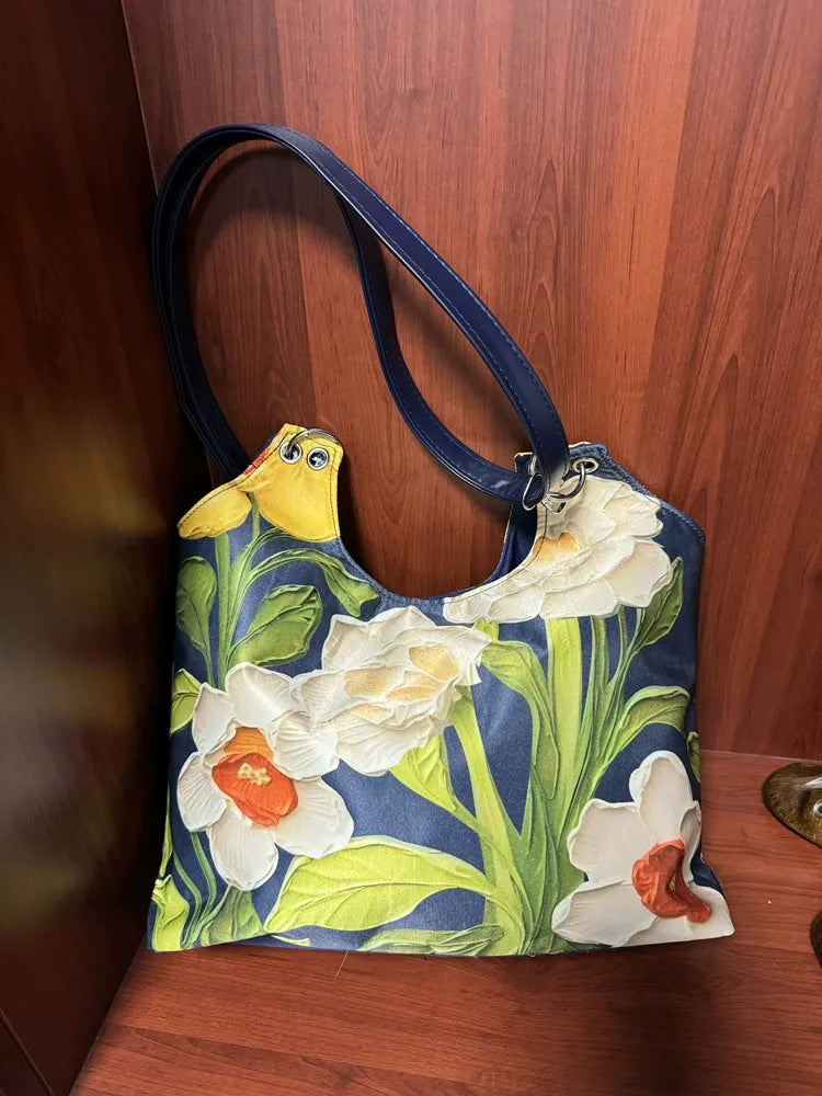 Oil painting floral niche tote bag