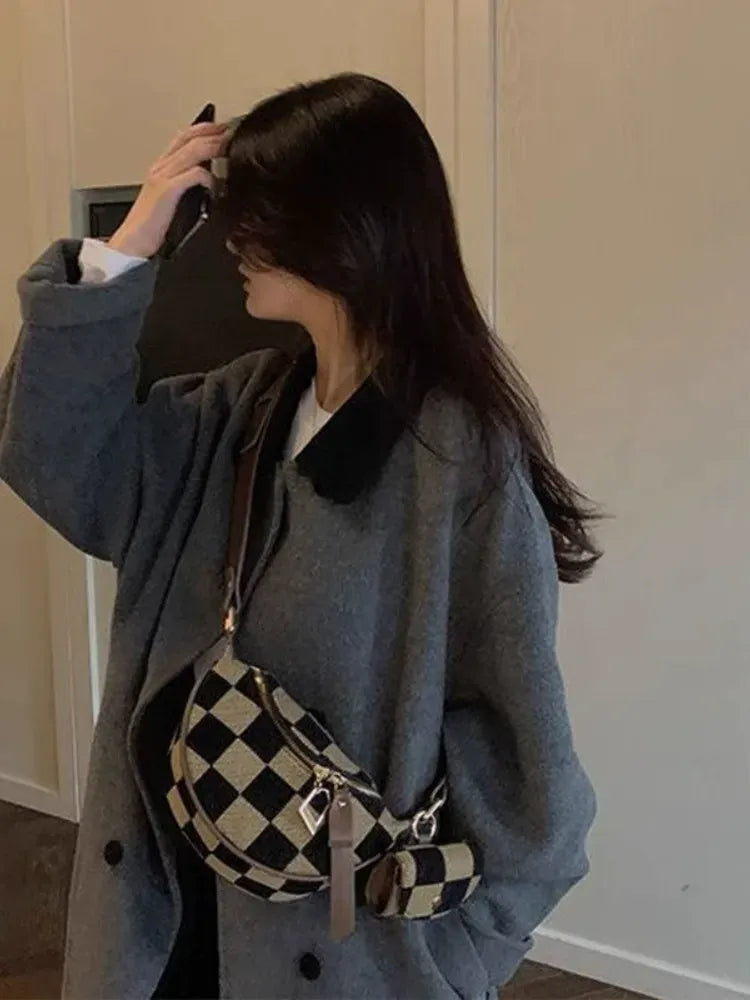 Women's Checked Pattern Crossbody Bag