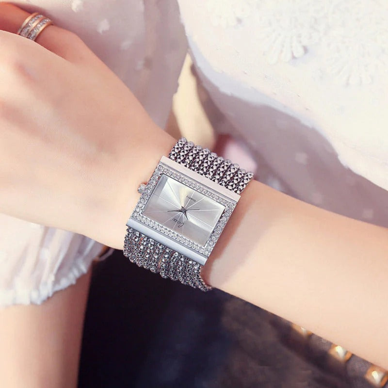 💥Ladies Rhinestone Quartz Square Watch