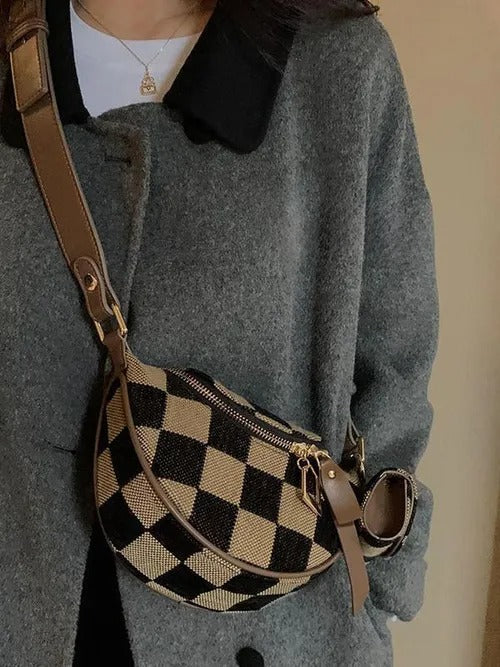 Women's Checked Pattern Crossbody Bag