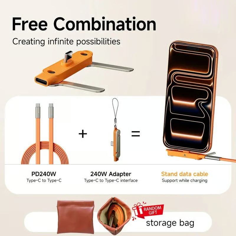 🔥240W SuperCharge 360° Rotating Invisible Stand Detachable 2-in-1 Charging Cable