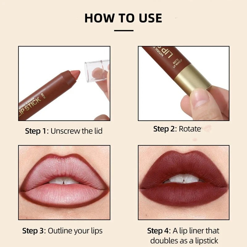 💄 Long-Lasting Matte Lip Crayon for Women | 2-in-1 Liner & Lipstick | Hydrating & Non-Drying | Precision Triangular Tip✨